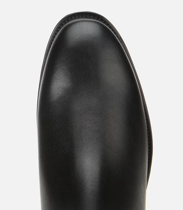  Kadın Deri Siyah Tokalı Lastik Detaylı Düz Bot
