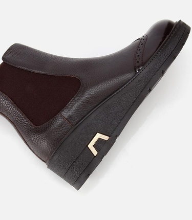  Kadın Deri Kahverengi Lastik Detaylı Dolgu Topuklu Bot