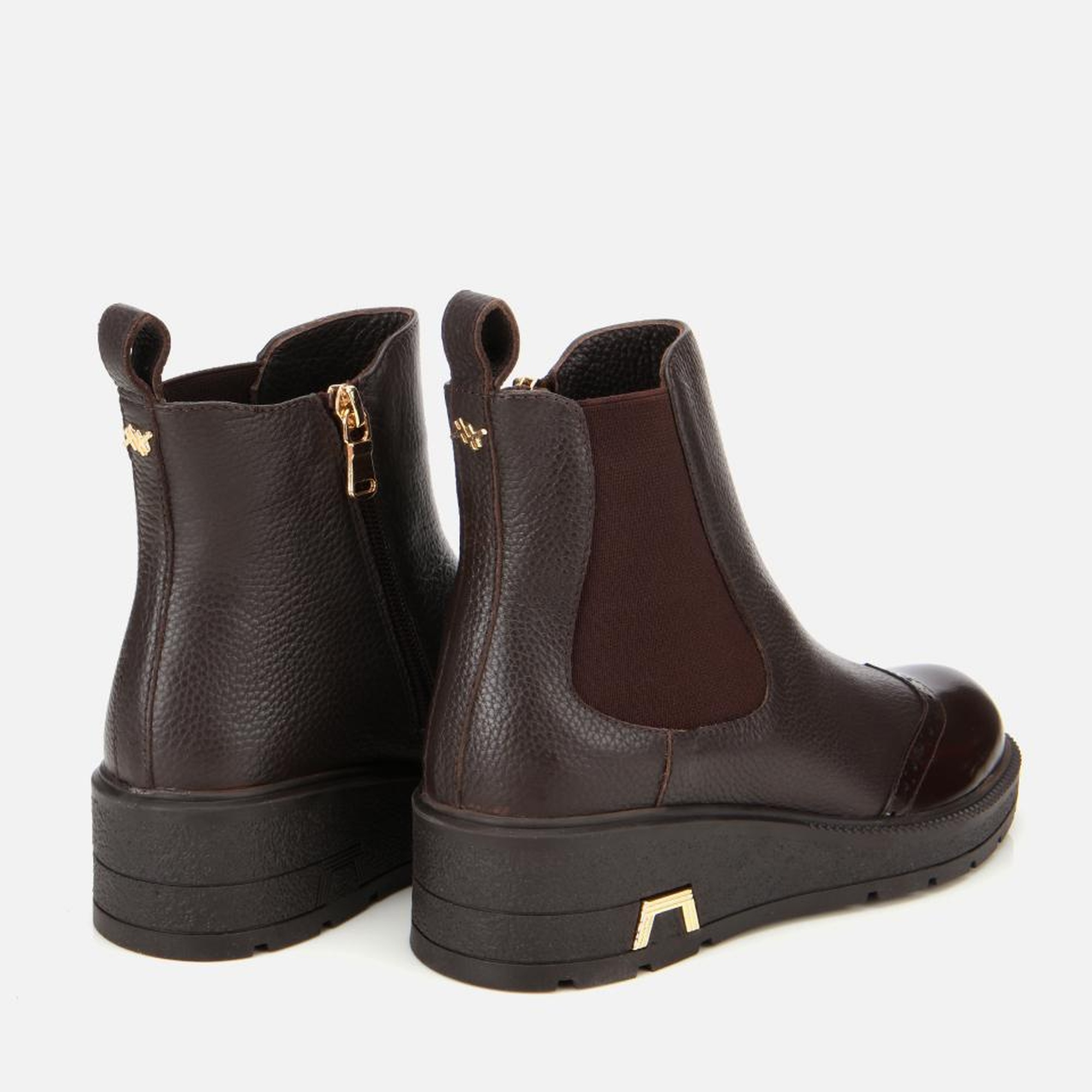 Kadın Deri Kahverengi Lastik Detaylı Dolgu Topuklu Bot