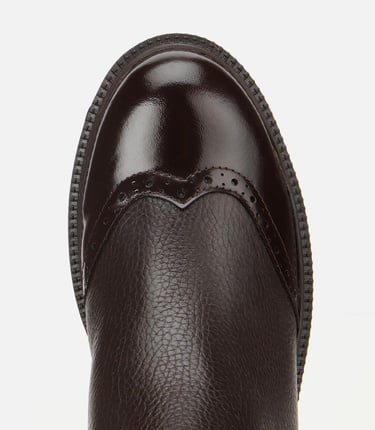  Kadın Deri Kahverengi Lastik Detaylı Dolgu Topuklu Bot