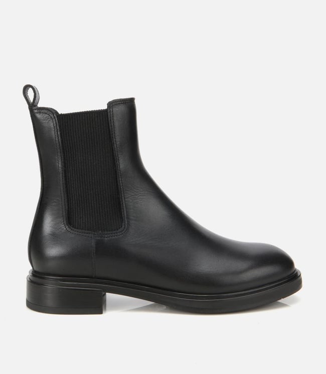  Kadın Deri Siyah Lastik Detaylı Düz Bot