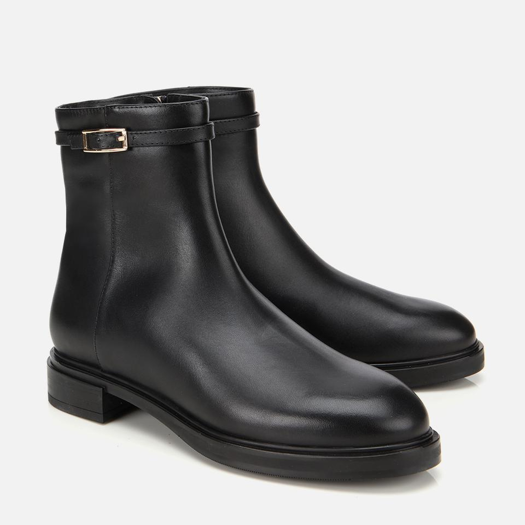 Kadın Deri Siyah Tokalı Düz Bot