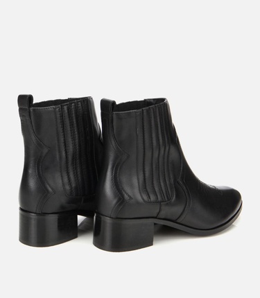  Kadın Deri Siyah İşlemeli Western Düz Bot