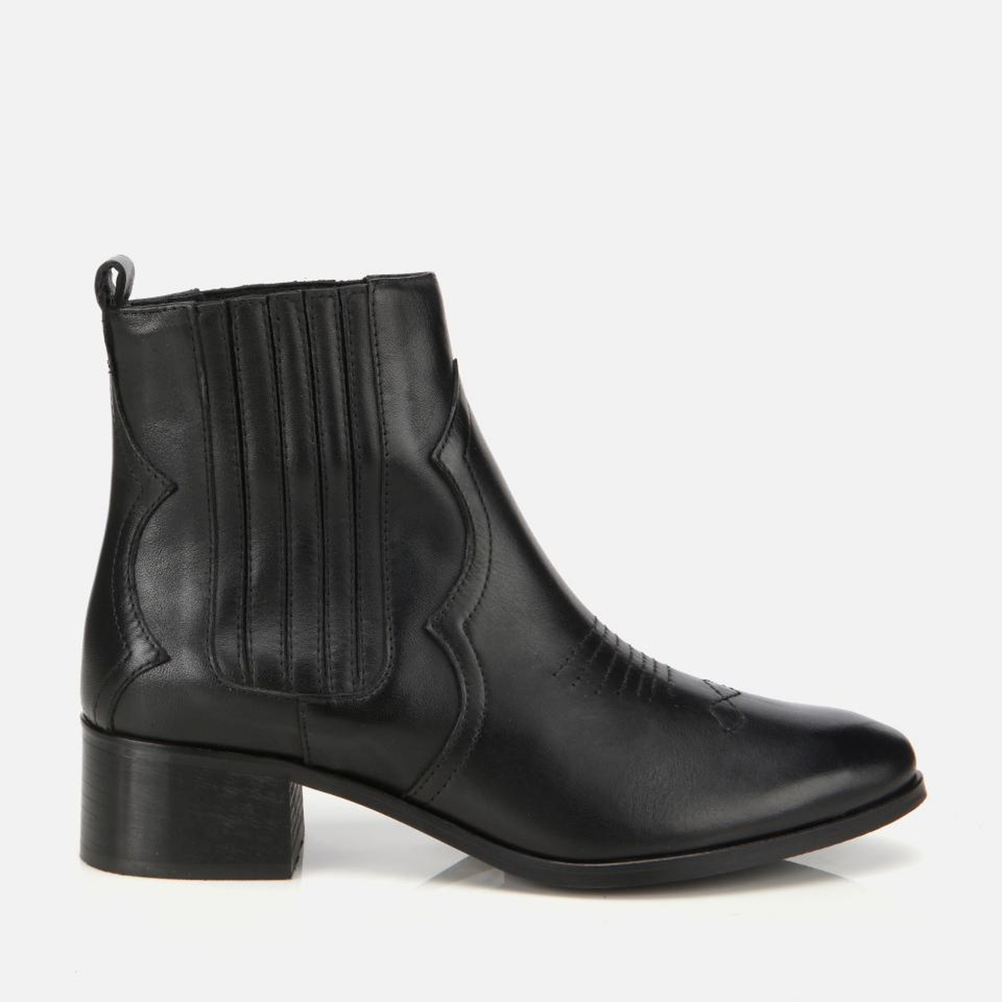 Kadın Deri Siyah İşlemeli Western Düz Bot