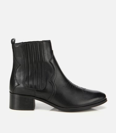  Kadın Deri Siyah İşlemeli Western Düz Bot