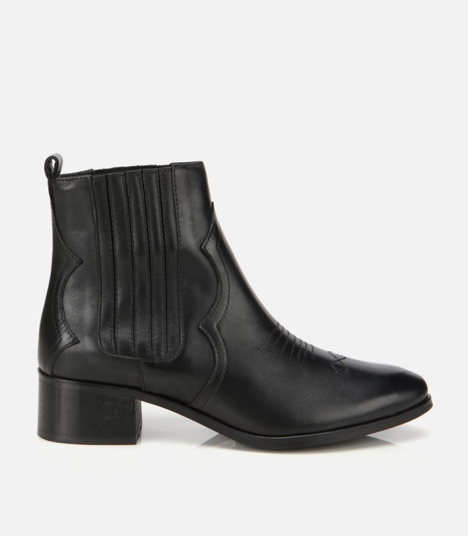  Kadın Deri Siyah İşlemeli Western Düz Bot