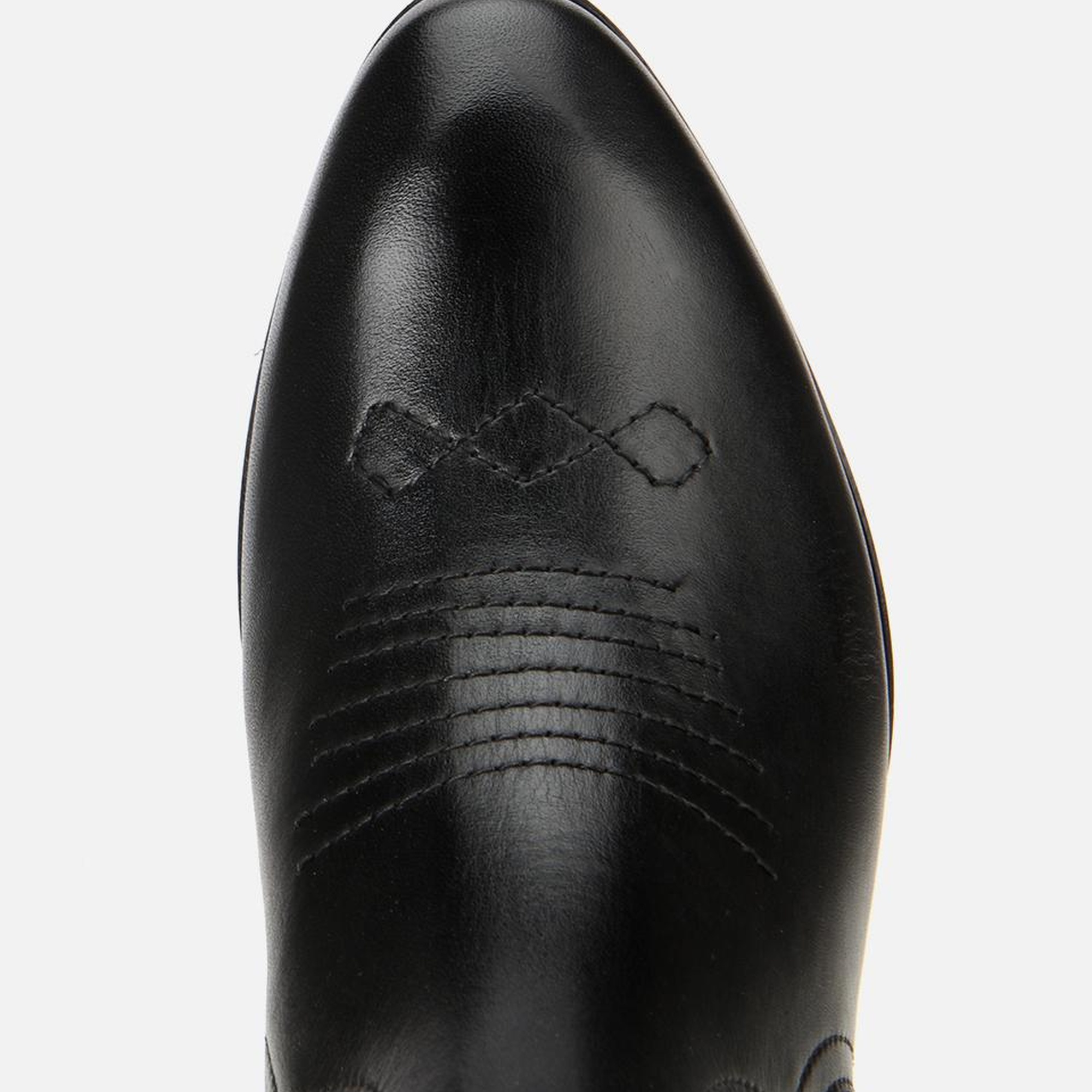 Kadın Deri Siyah İşlemeli Western Düz Bot