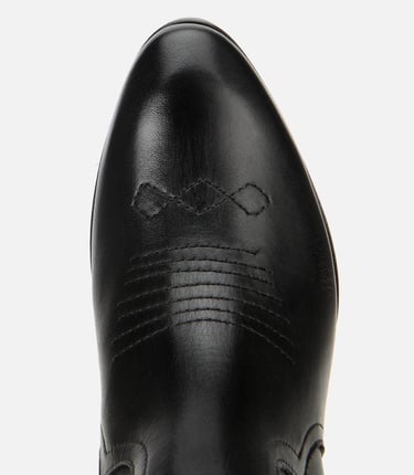  Kadın Deri Siyah İşlemeli Western Düz Bot