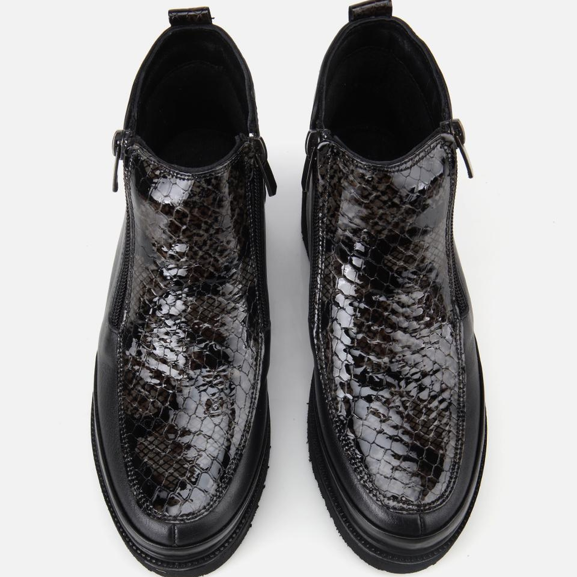 Kadın Deri Siyah Dolgu Topuklu Deri Baskılı Topuklu Bot