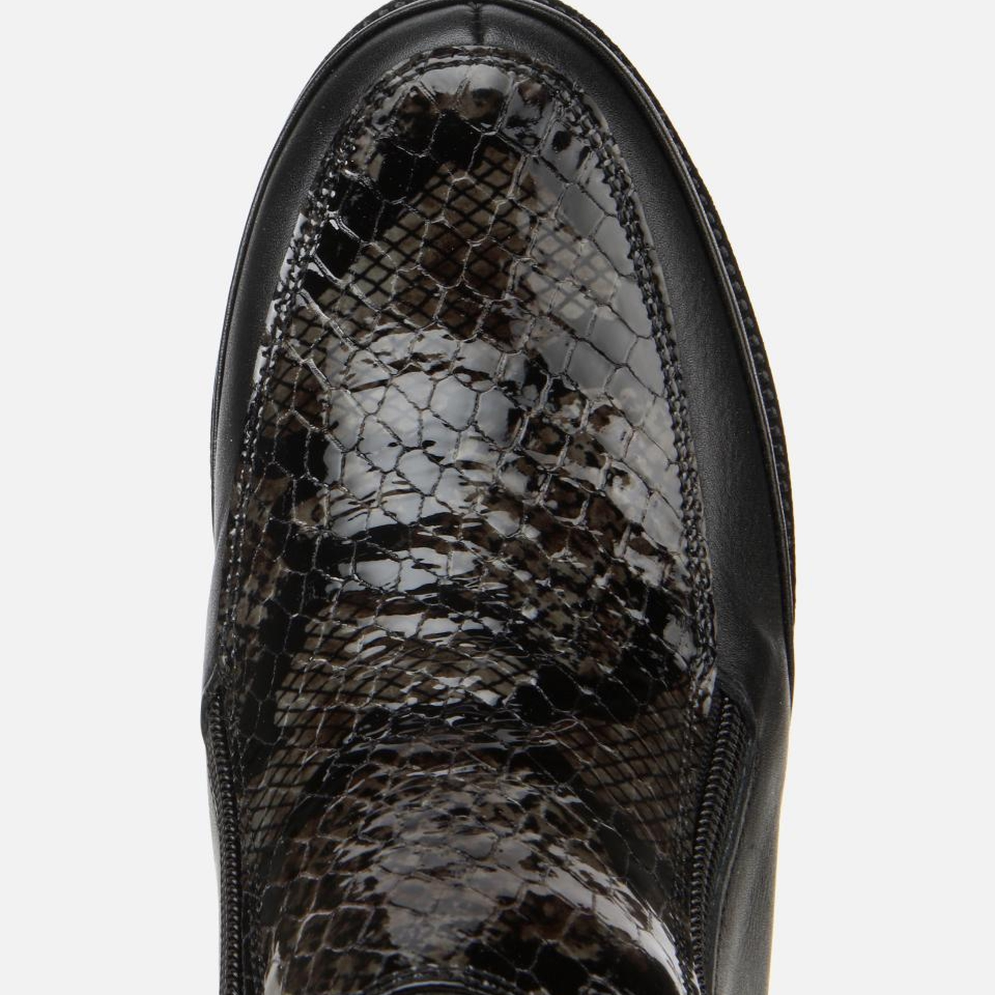 Kadın Deri Siyah Dolgu Topuklu Deri Baskılı Topuklu Bot