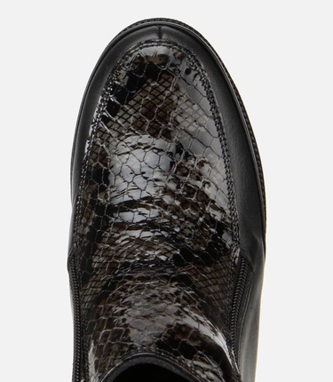  Kadın Deri Siyah Dolgu Topuklu Deri Baskılı Topuklu Bot