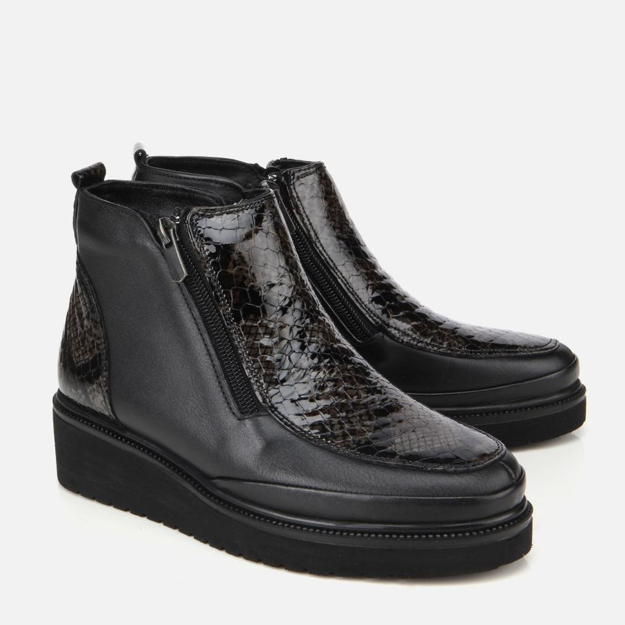 Kadın Deri Siyah Dolgu Topuklu Deri Baskılı Topuklu Bot