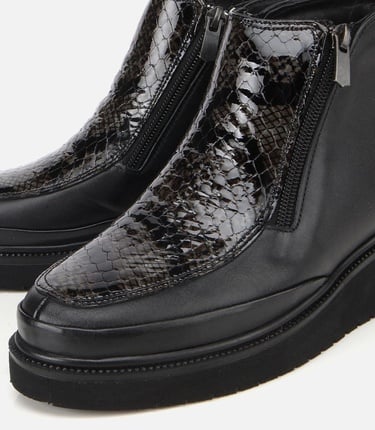  Kadın Deri Siyah Dolgu Topuklu Deri Baskılı Topuklu Bot