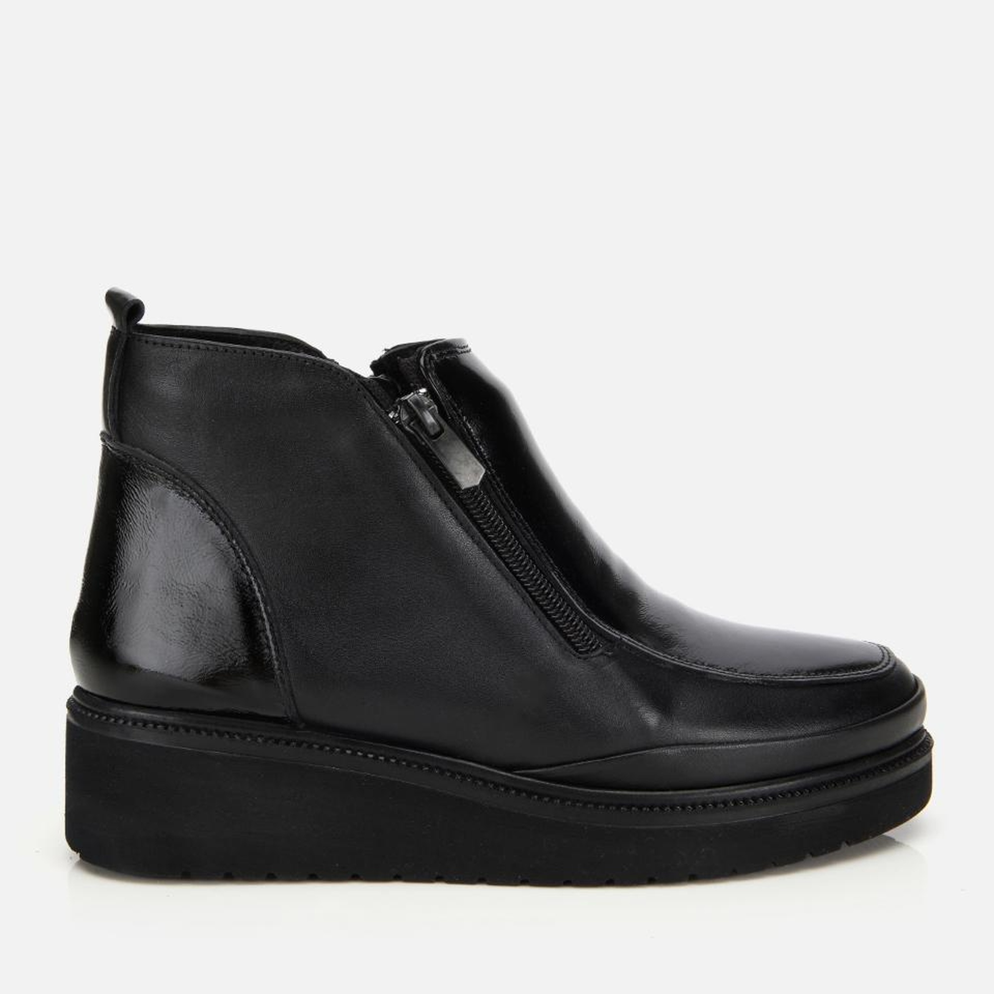 Kadın Deri Siyah Fermuar Detaylı Dolgu Topuklu Bot