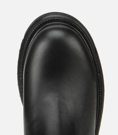  Kadın Deri Siyah Lastik Detaylı Kalın Tabanlı Düz Bot