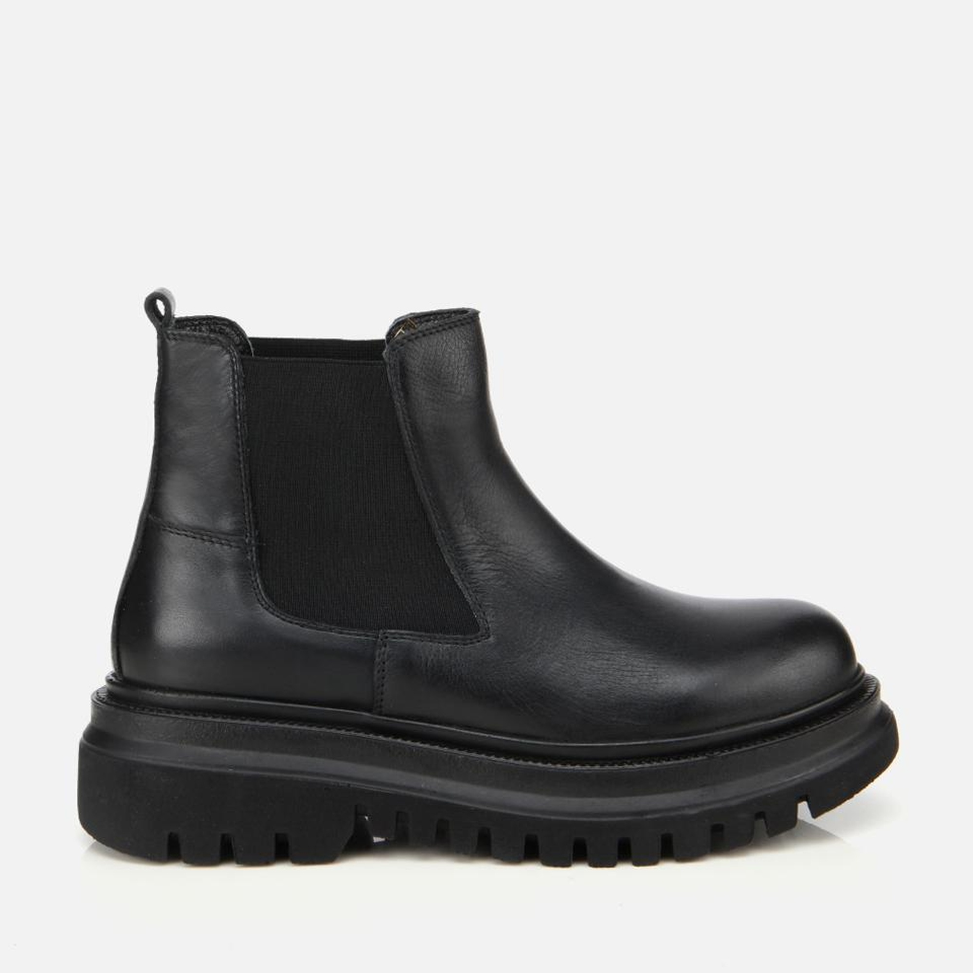 Kadın Deri Siyah Lastik Detaylı Kalın Tabanlı Düz Bot