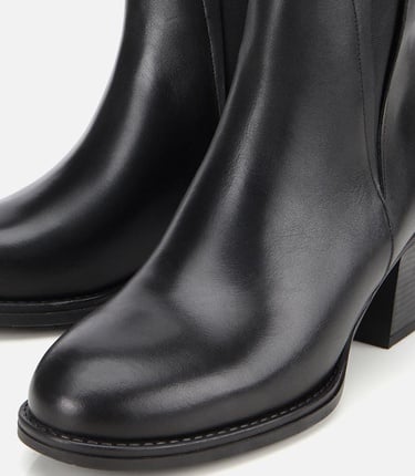  Kadın Deri Siyah Lastik Detaylı Bilekte Topuklu Bot