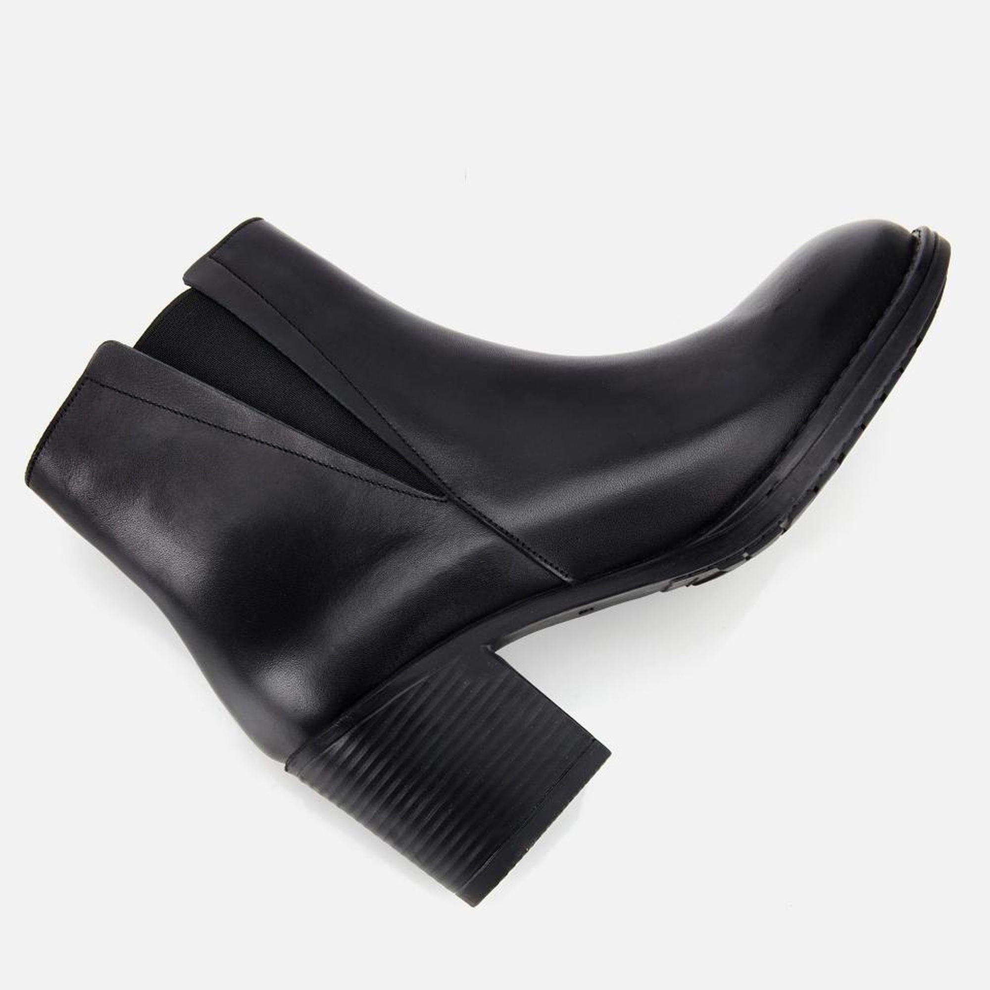 Kadın Deri Siyah Lastik Detaylı Bilekte Topuklu Bot