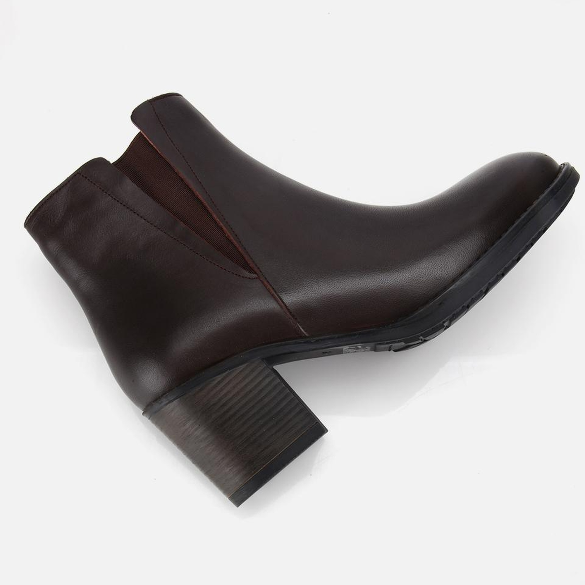 Kadın Deri Kahverengi Lastik Detaylı Bilekte Topuklu Bot