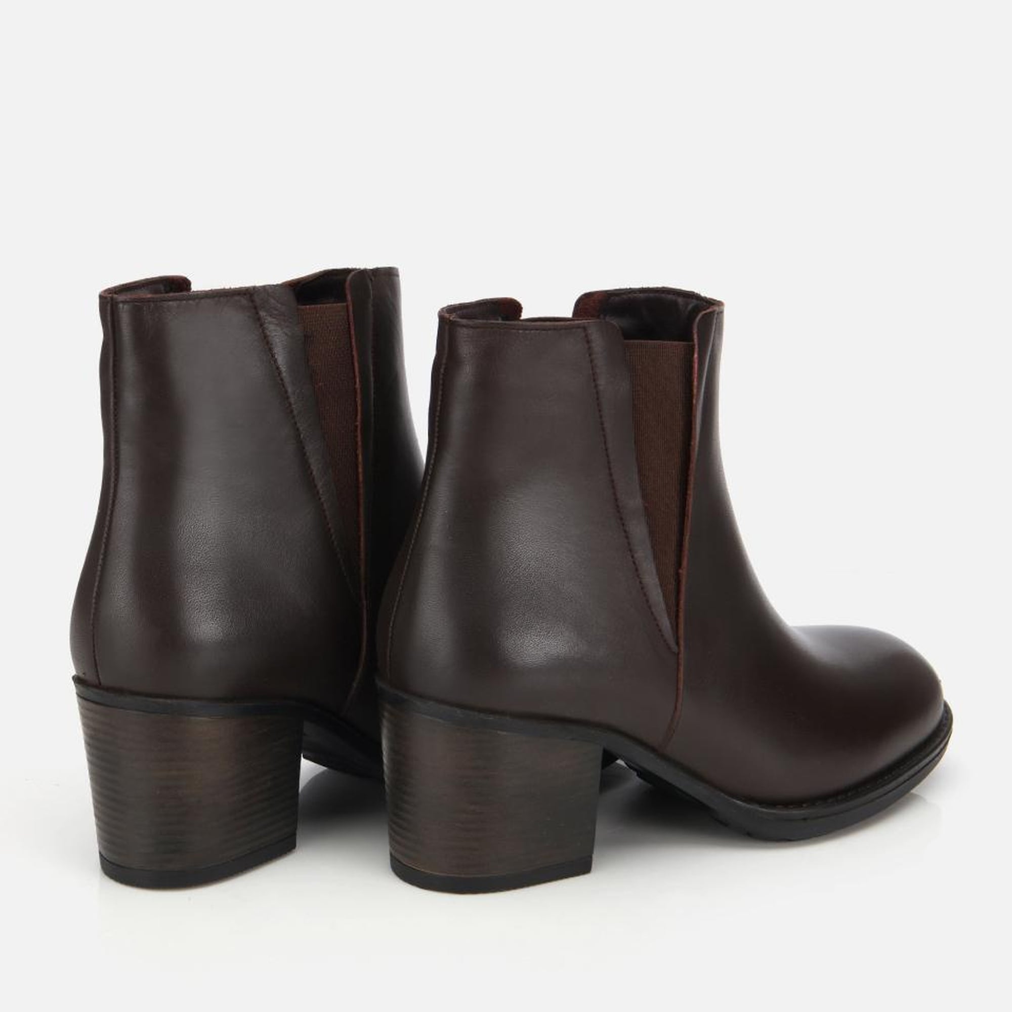 Kadın Deri Kahverengi Lastik Detaylı Bilekte Topuklu Bot