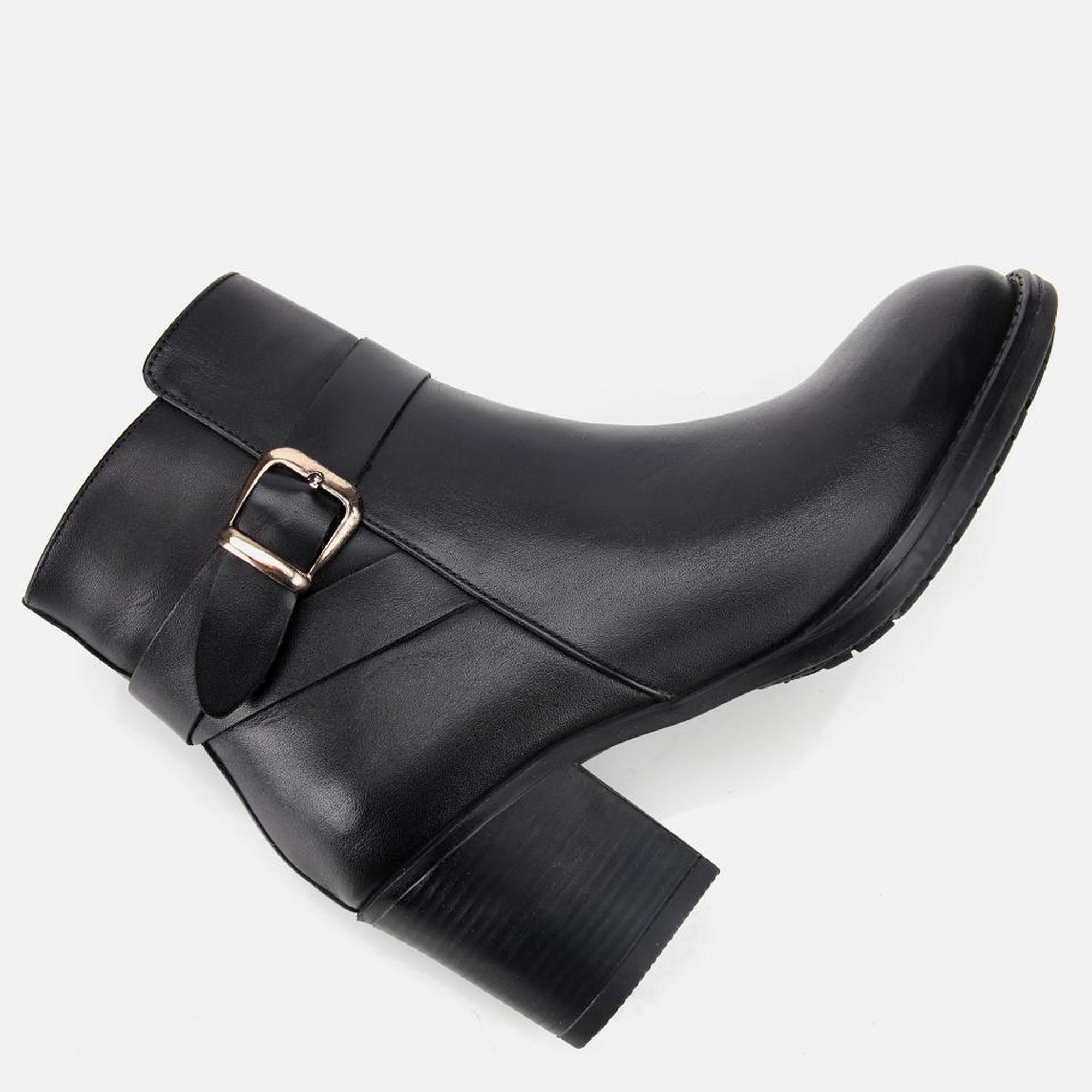 Kadın Deri Siyah Tokalı Bilekte Topuklu Bot