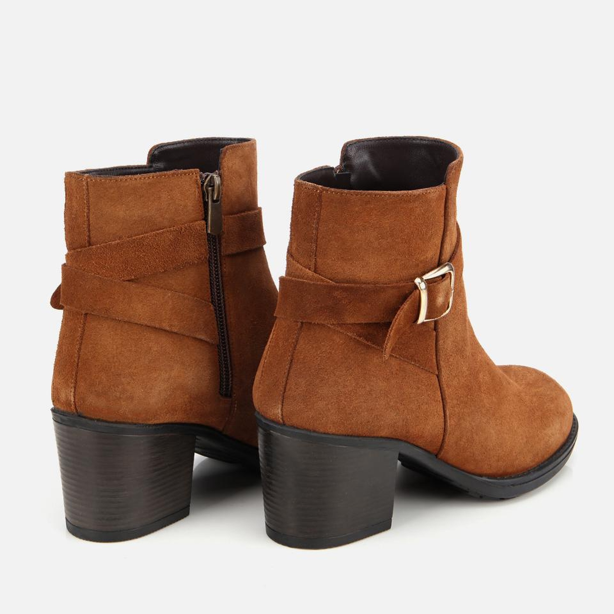 Kadın Süet Deri Taba Tokalı Bilekte Topuklu Bot