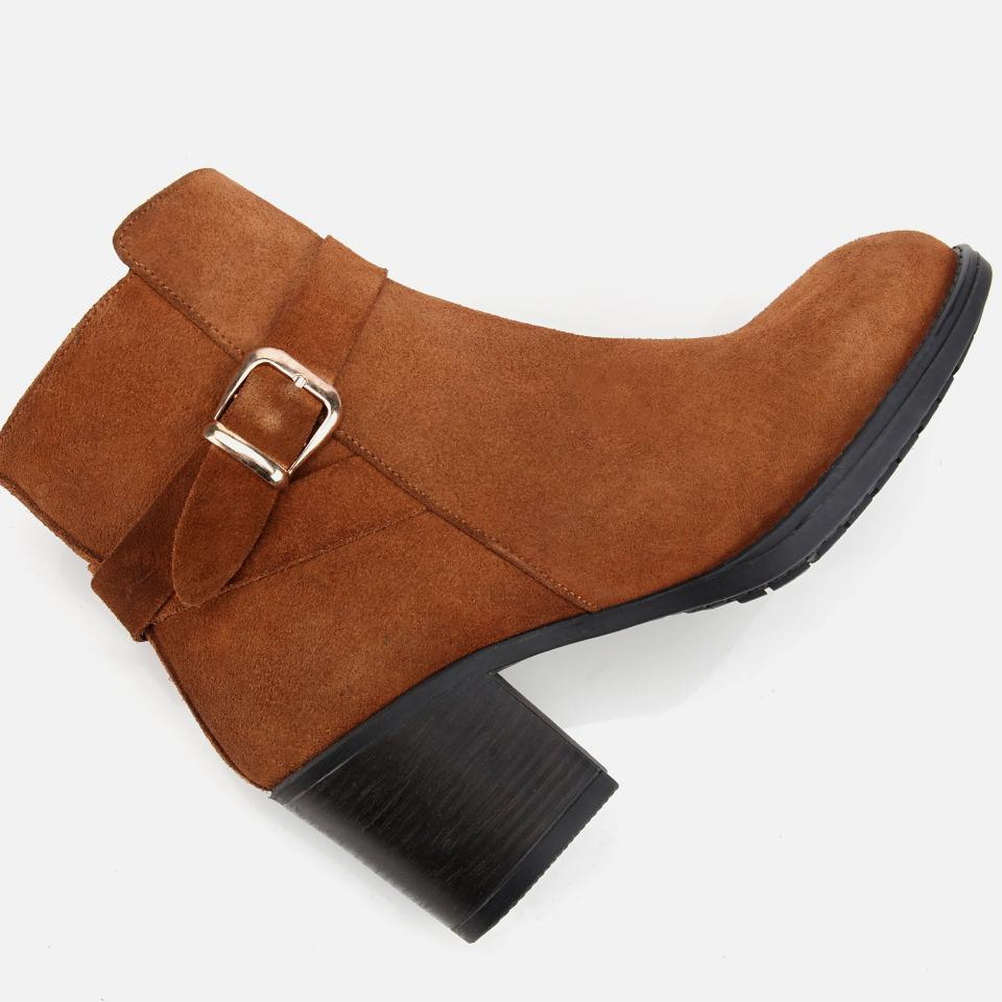 Kadın Süet Deri Taba Tokalı Bilekte Topuklu Bot