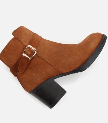  Kadın Süet Deri Taba Tokalı Bilekte Topuklu Bot