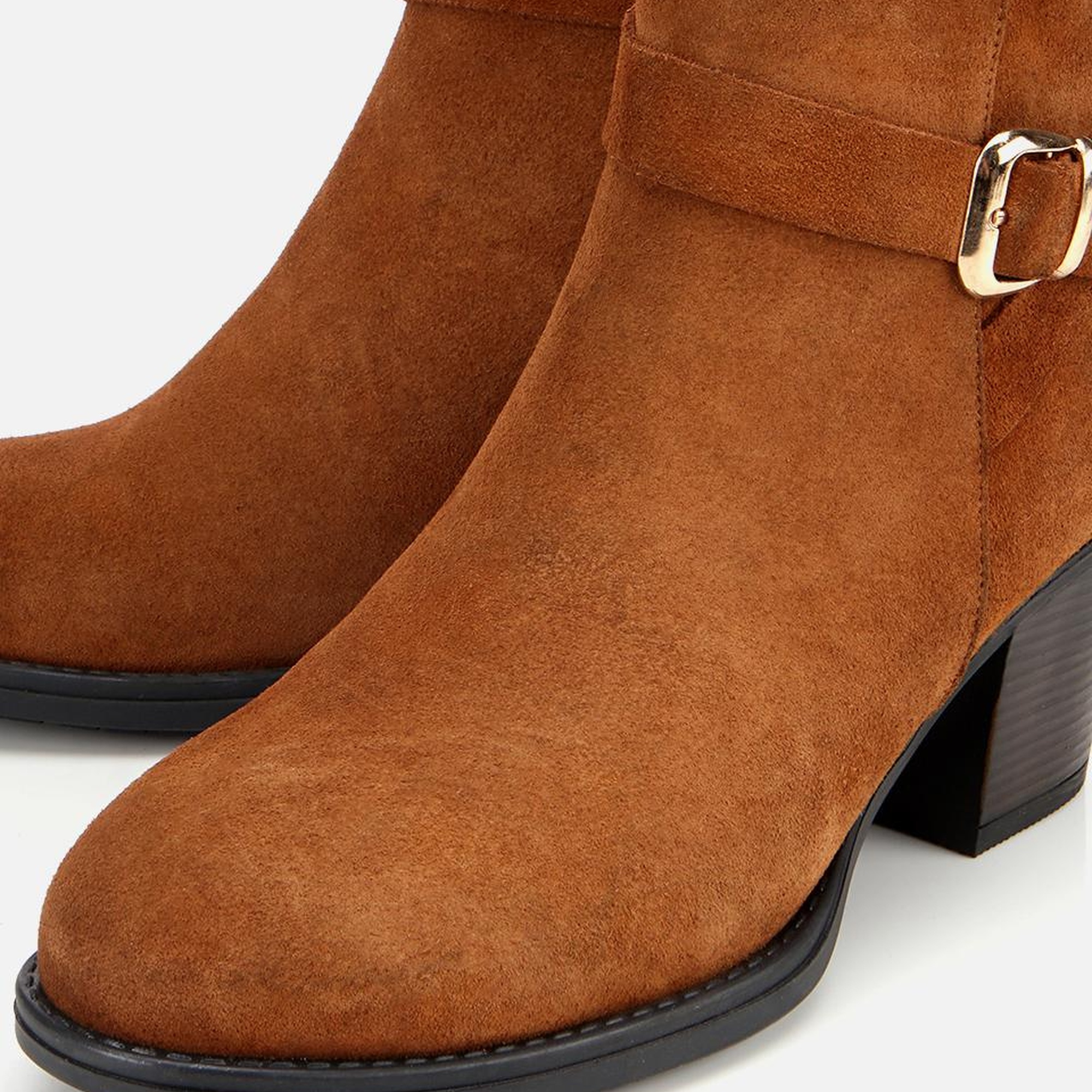 Kadın Süet Deri Taba Tokalı Bilekte Topuklu Bot