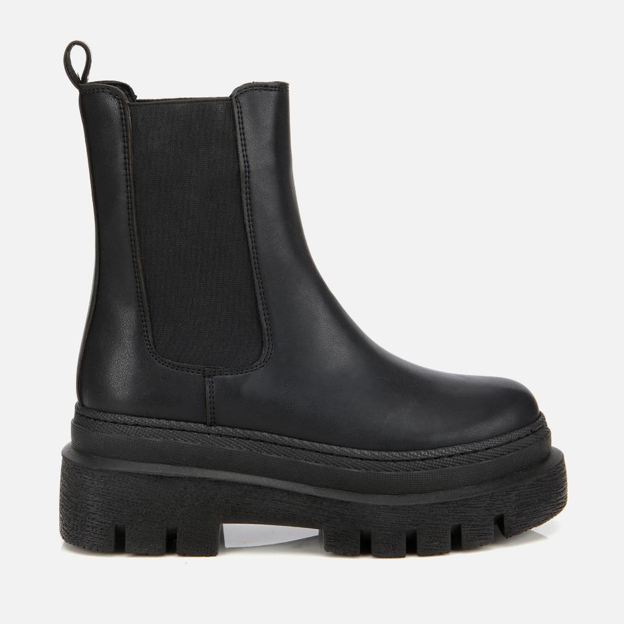 Kadın Siyah Lastik Detaylı Kalın Tabanlı Düz Bot