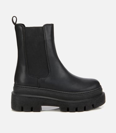  Kadın Siyah Lastik Detaylı Kalın Tabanlı Düz Bot