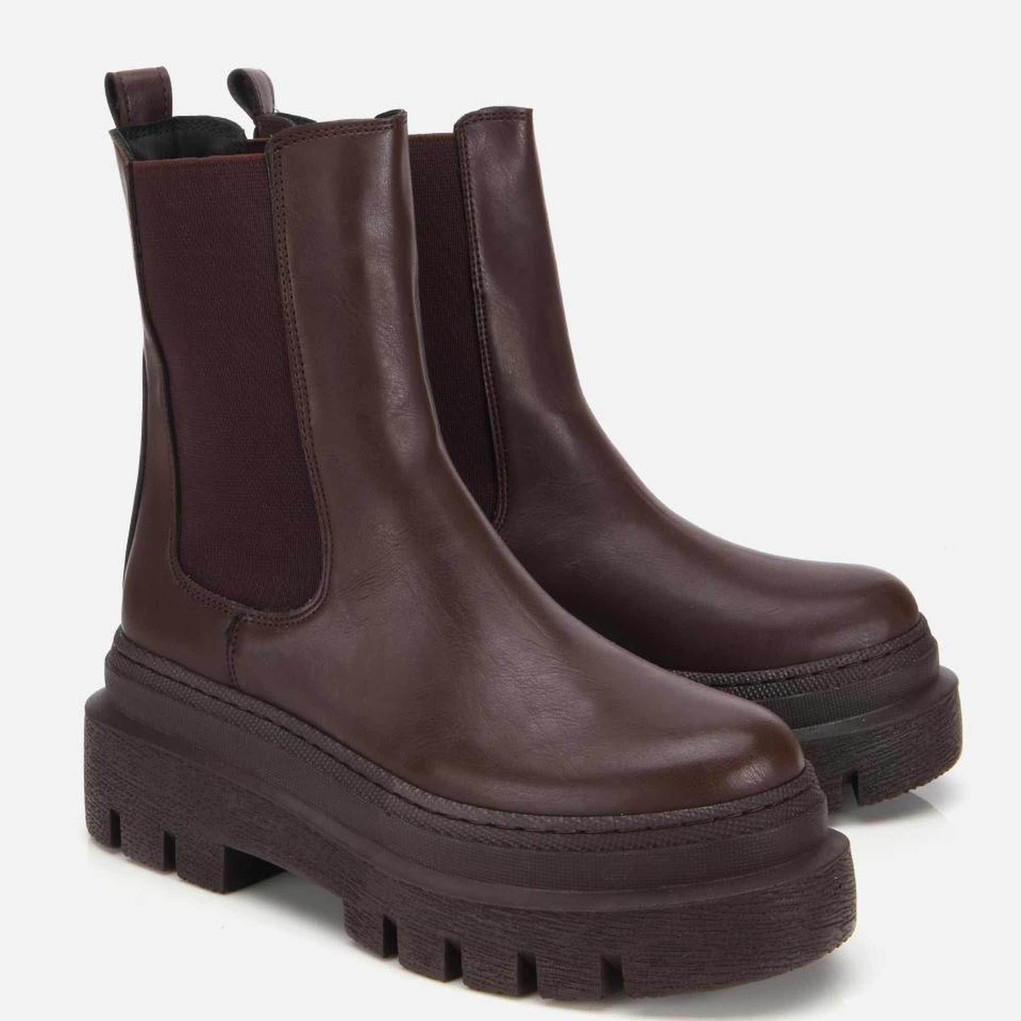 Kadın Kahverengi Lastik Detaylı Kalın Tabanlı Düz Bot