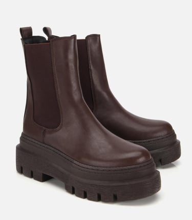  Kadın Kahverengi Lastik Detaylı Kalın Tabanlı Düz Bot