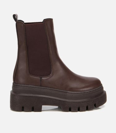  Kadın Kahverengi Lastik Detaylı Kalın Tabanlı Düz Bot