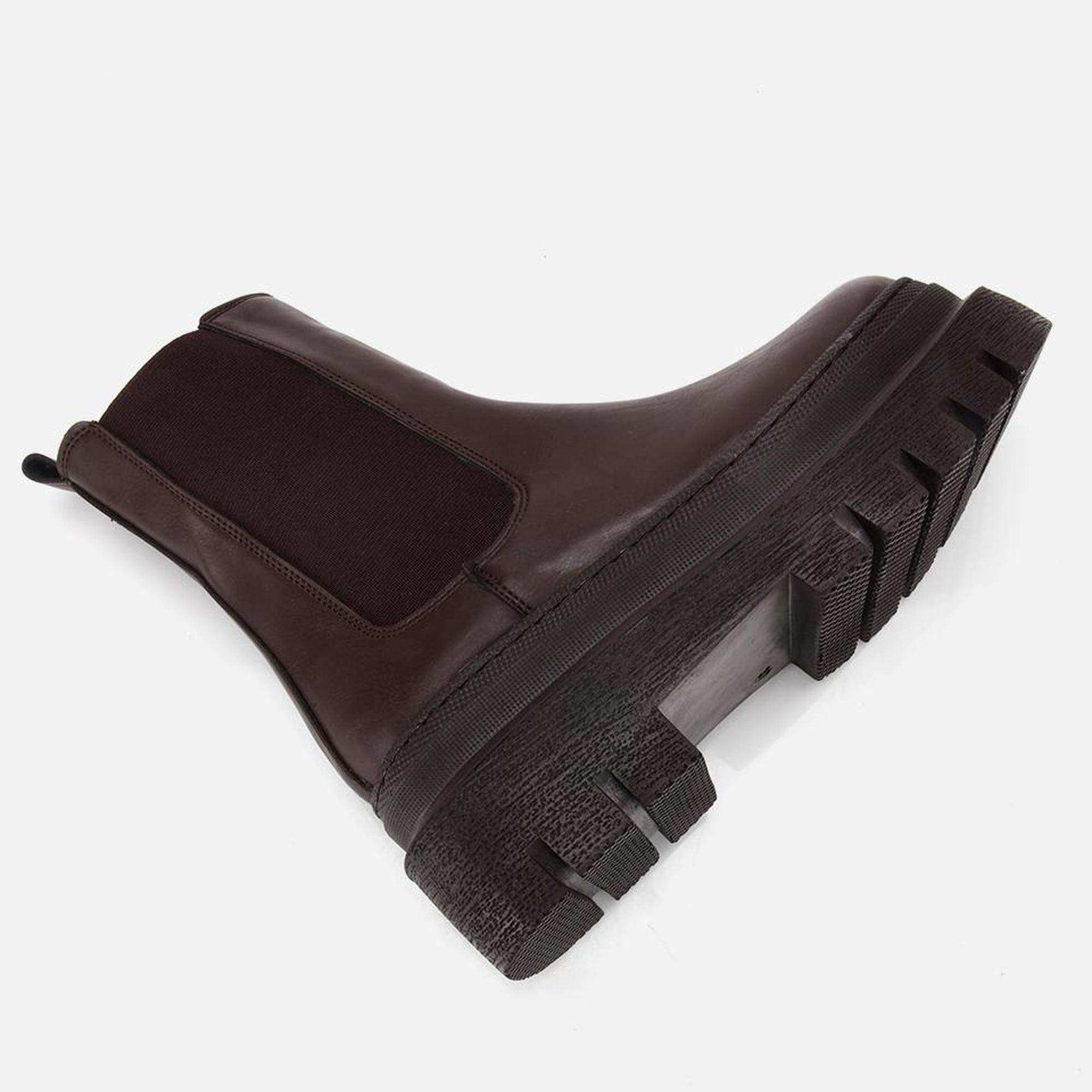 Kadın Kahverengi Lastik Detaylı Kalın Tabanlı Düz Bot