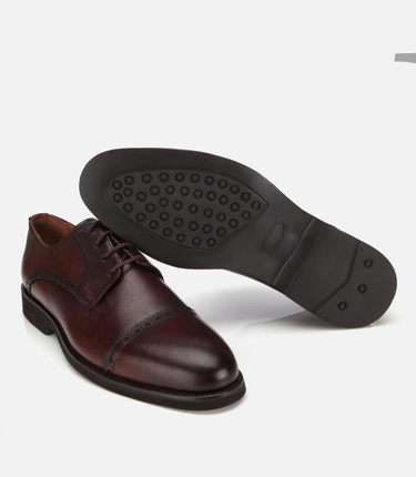  Erkek Deri Kahvrengi İşlemeli Klasik Ayakkabı