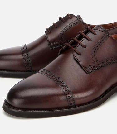  Erkek Deri Kahvrengi İşlemeli Klasik Ayakkabı