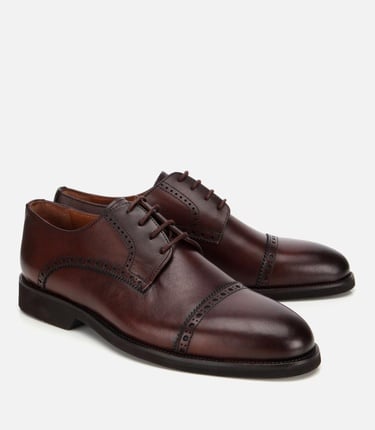  Erkek Deri Kahvrengi İşlemeli Klasik Ayakkabı