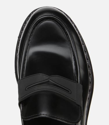  Erkek Açma Deri Siyah Kalın Tabanlı Klasik Loafer