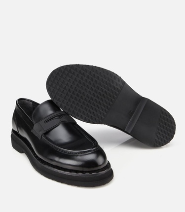  Erkek Açma Deri Siyah Kalın Tabanlı Klasik Loafer