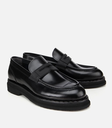  Erkek Açma Deri Siyah Kalın Tabanlı Klasik Loafer