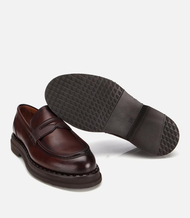  Erkek Deri Kahverengi Dikiş Detaylı Kalın Tabanlı Klasik Loafer