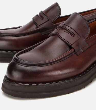  Erkek Deri Kahverengi Dikiş Detaylı Kalın Tabanlı Klasik Loafer