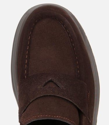  Erkek Süet Deri Kahverengi Kalın Tabanlı Günlük Loafer