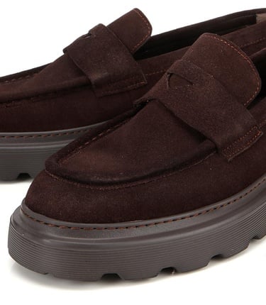  Erkek Süet Deri Kahverengi Kalın Tabanlı Günlük Loafer