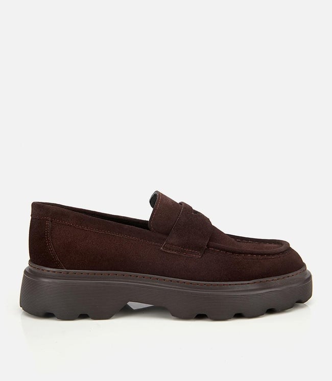  Erkek Süet Deri Kahverengi Kalın Tabanlı Günlük Loafer