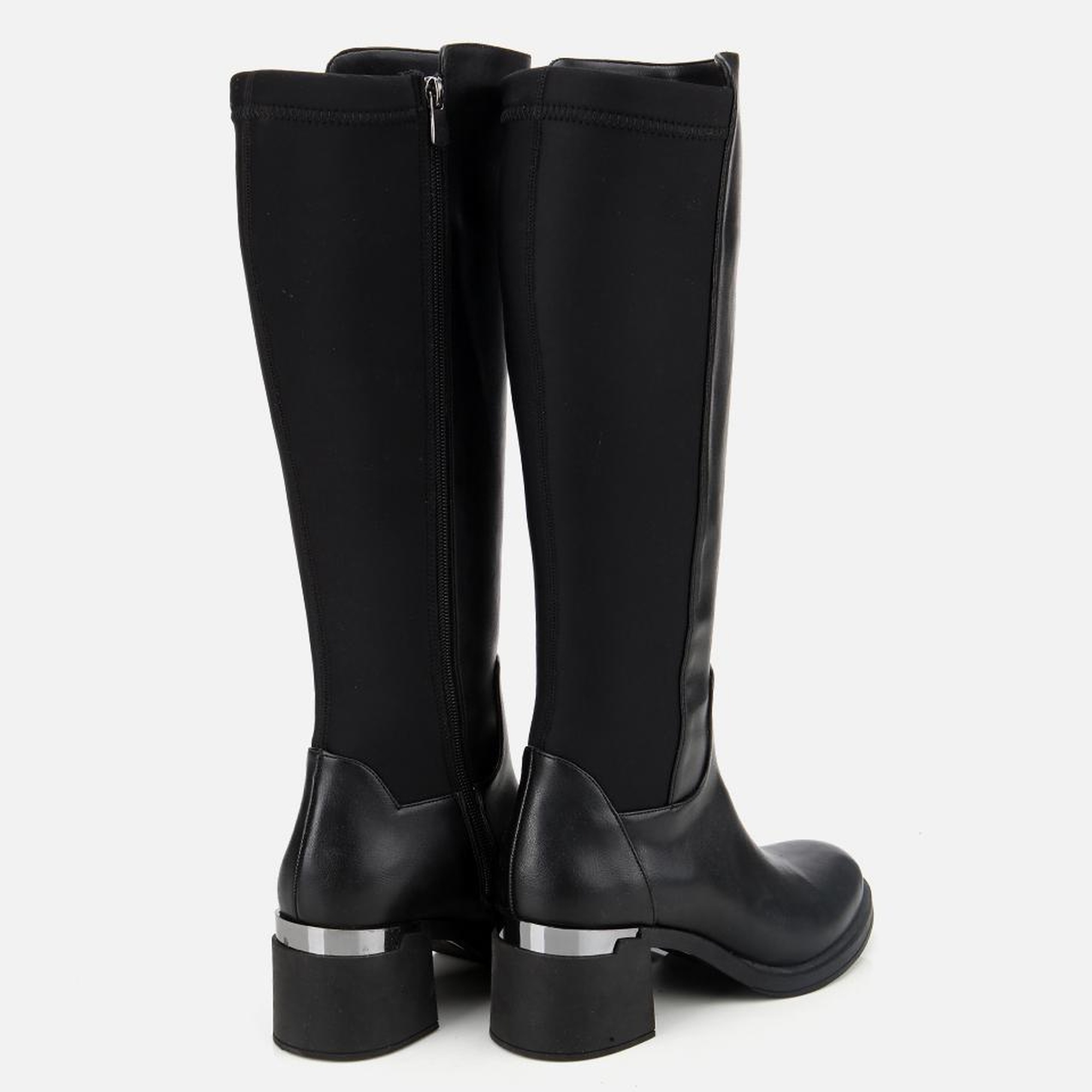 Kadın Siyah Streç Metal Detaylı Topuklu Çizme