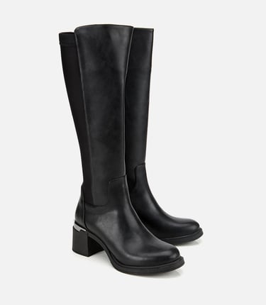  Kadın Siyah Streç Metal Detaylı Topuklu Çizme