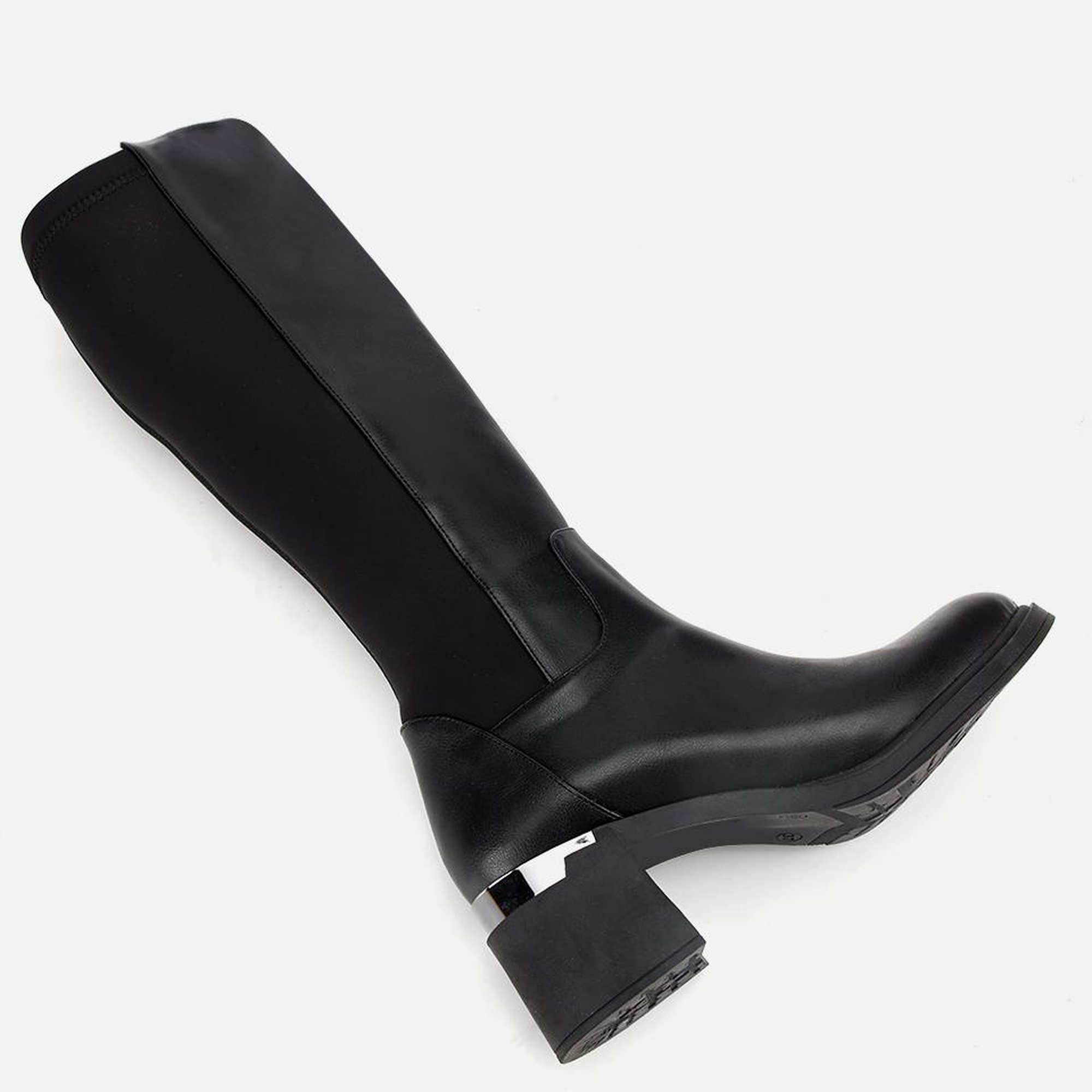 Kadın Siyah Streç Metal Detaylı Topuklu Çizme