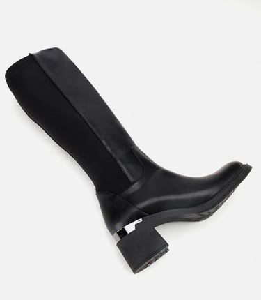  Kadın Siyah Streç Metal Detaylı Topuklu Çizme